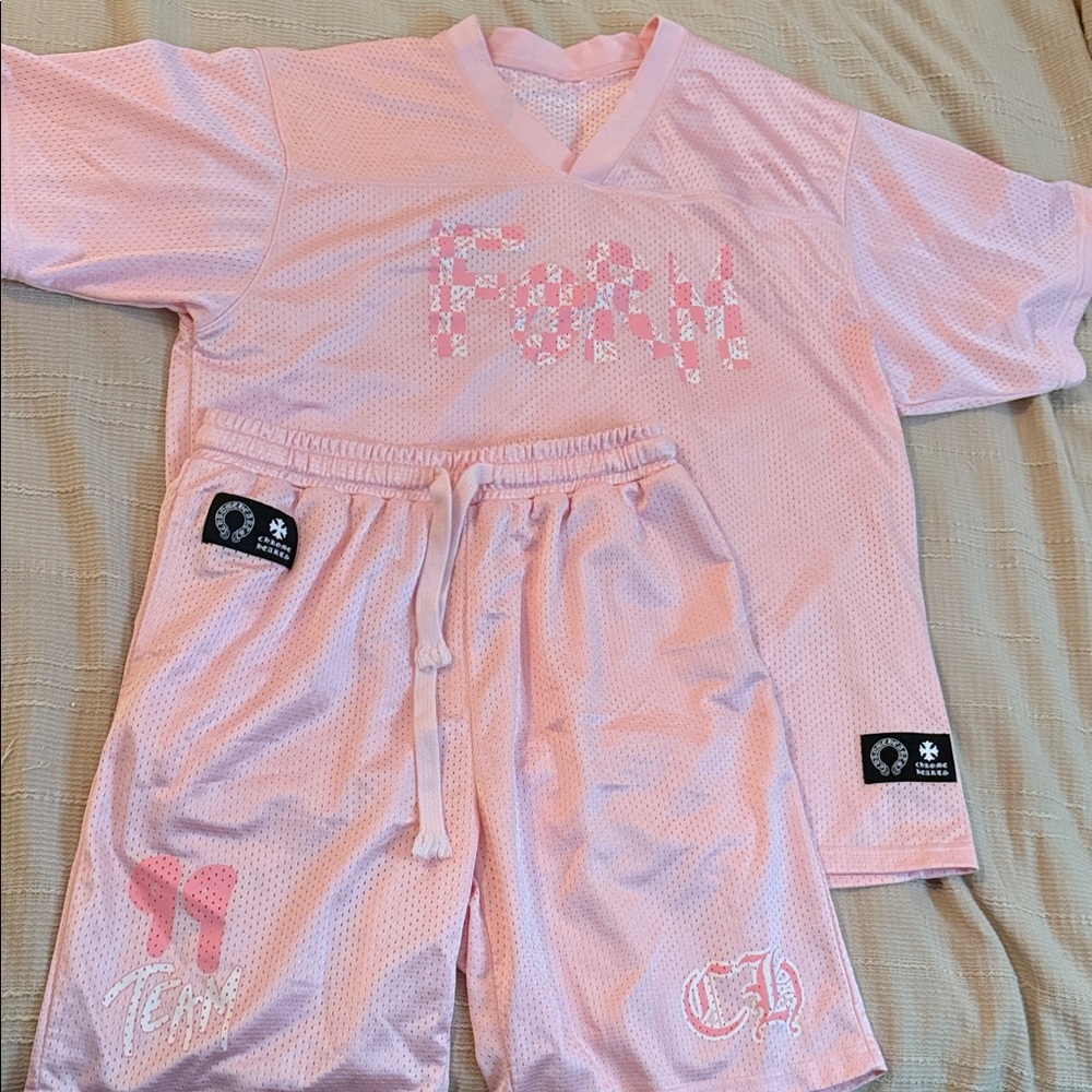 Chrome Hearts Pink  Mesh Jersey Set